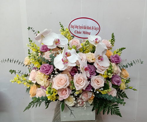Giỏ hoa đẹp chúc mừng tại shop hoa tươi An Minh