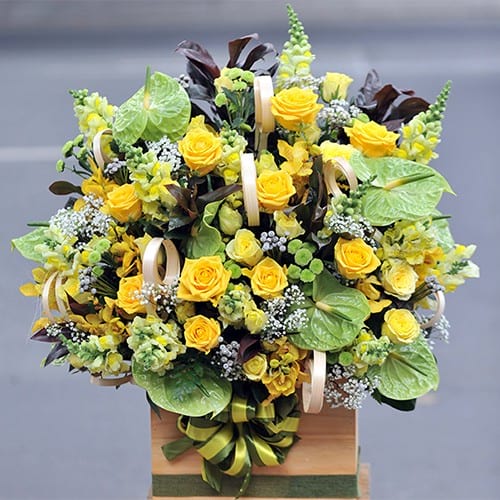 Giỏ hoa đẹp vàng chúc mừng khai trương tại shop hoa tươi Lạng Sơn